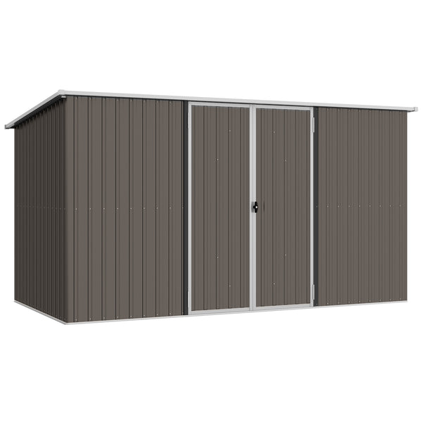 Outsunny 11' x 6' Outdoor Storage Shed, Galvanized Metal Utility Garden Tool House, Lockable Door for Backyard, Bike, Patio, Garage, Lawn, Light Gray