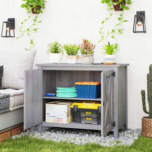 Outsunny Wood Garden Shed, Compact Outdoor Storage Cabinet Potting Shed with Inner Shelf and Double Doors for Backyard, Patio, Lawn, Light Gray