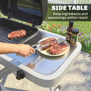 Foldable Gas BBQ Grill with Side Table, Portable Gas Barbecue Grill with Folding Trolley, Thermometer, Grease Box, Wheels for Garden Party Camping Picnic Outdoor Cooking, 2.5 kW, Black