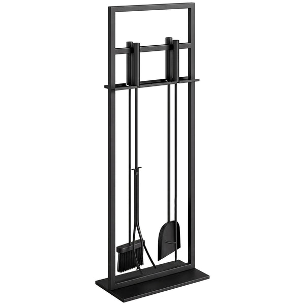 Fireplace Tools Set 5 Pieces Metal Fire Place Kit, Outdoor Indoor Fireside Accessories with Brush, Shovel, Poker, A Pair of Tongs, Stand, Black