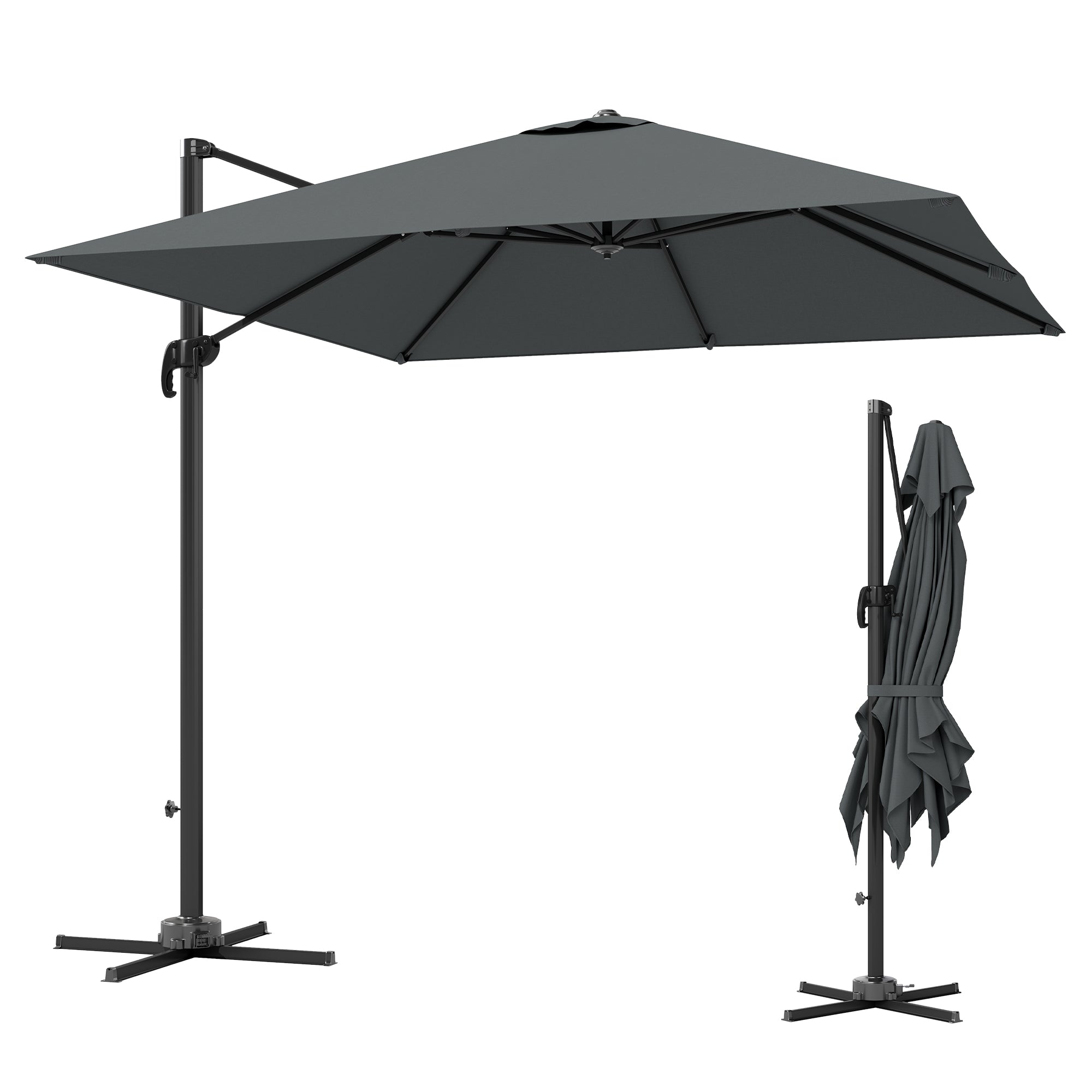 black and white patio umbrella canada Outsunny 8' Square Cantilever Umbrella, UPF50 , 360° Rotation, Dark Grey