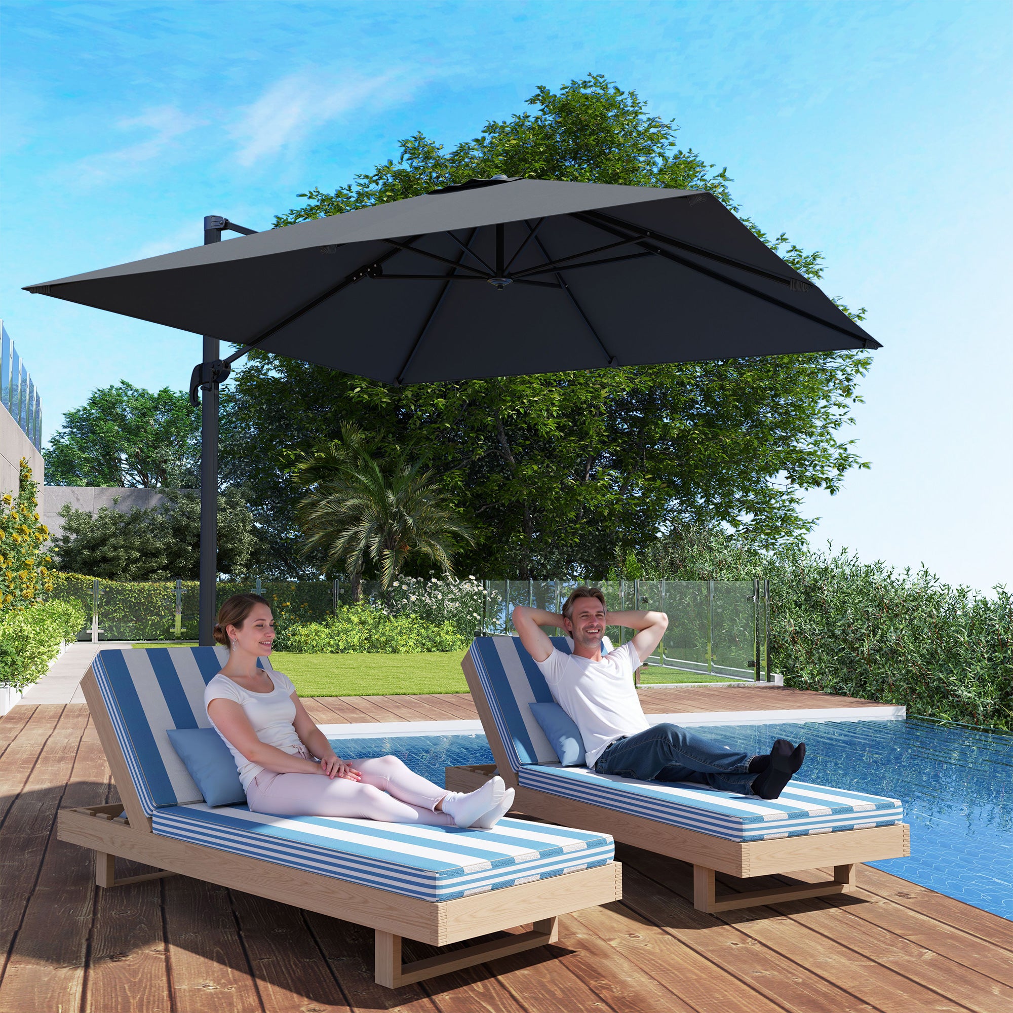coral coast 8.5 ft square offset patio umbrella Outsunny 8' Square Cantilever Umbrella, UPF50 , 360° Rotation, Dark Grey