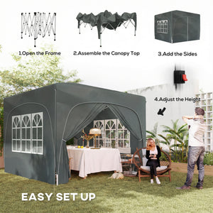 3 x 3(m) Pop Up Gazebo with Sides and Carry Bag, UPF50+, Height Adjustable Party Tent Instant Event Shelter for Garden, Outdoor, Patio, Dark Grey