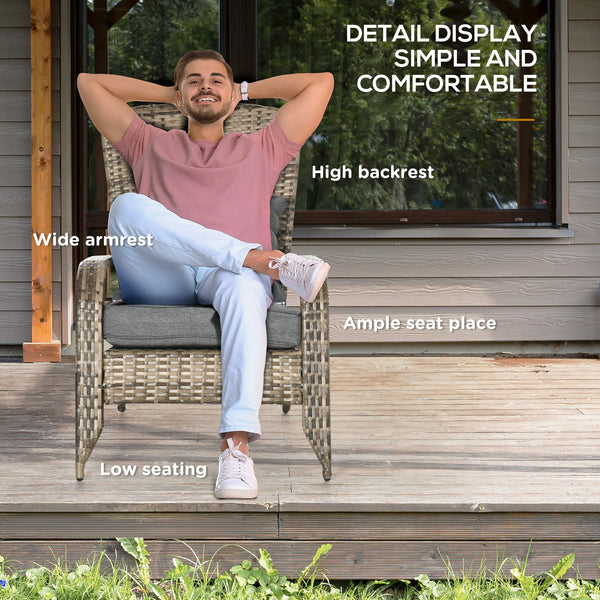 Patio Wicker Adirondack Chair, Outdoor PE Rattan Fire Pit Chair, Muskoka Chair w/ Soft Cushions, Tall Curved Backrest and Comfortable Armrests for Deck Garden, Mixed Grey