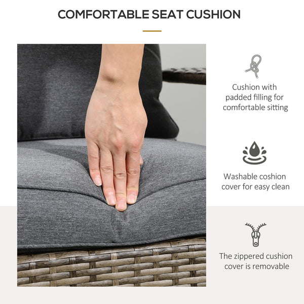 Patio Wicker Adirondack Chair, Outdoor PE Rattan Fire Pit Chair, Muskoka Chair w/ Soft Cushions, Tall Curved Backrest and Comfortable Armrests for Deck Garden, Mixed Grey