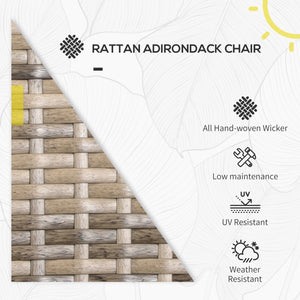 Patio Wicker Adirondack Chair, Outdoor PE Rattan Fire Pit Chair, Muskoka Chair w/ Soft Cushions, Tall Curved Backrest and Comfortable Armrests for Deck Garden, Mixed Grey