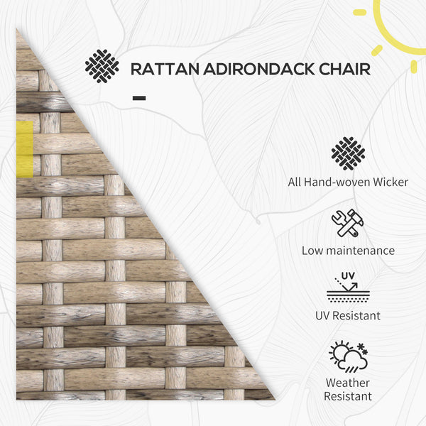 Patio Wicker Adirondack Chair, Outdoor PE Rattan Fire Pit Chair, Muskoka Chair w/ Soft Cushions, Tall Curved Backrest and Comfortable Armrests for Deck Garden, Mixed Grey