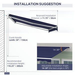 Outsunny 10' x 8' Electric Awning, Retractable Awning, UV Protection Sun Shade Shelter with Remote Controller and Manual Crank Handle for Deck, Balcony, Yard, Dark Blue