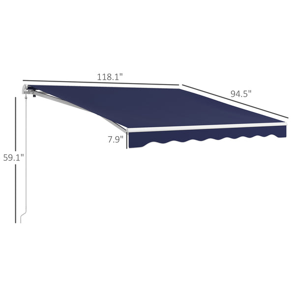 Outsunny 10' x 8' Electric Awning, Retractable Awning, UV Protection Sun Shade Shelter with Remote Controller and Manual Crank Handle for Deck, Balcony, Yard, Dark Blue