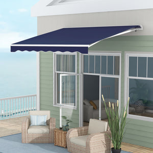 Outsunny 10' x 8' Electric Awning, Retractable Awning, UV Protection Sun Shade Shelter with Remote Controller and Manual Crank Handle for Deck, Balcony, Yard, Dark Blue