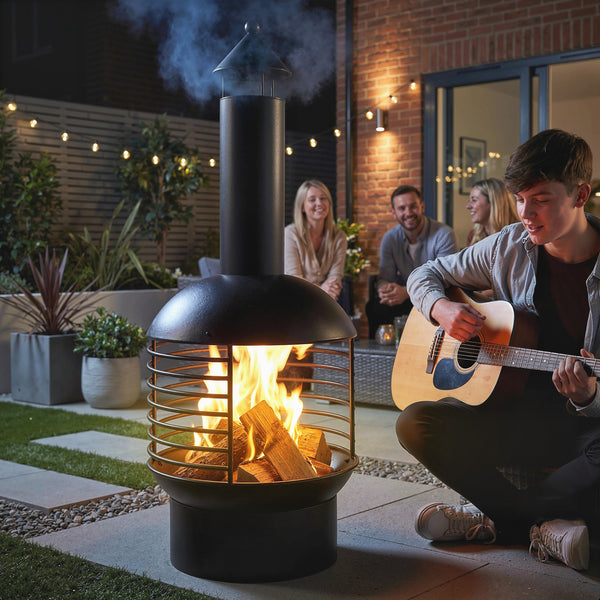 Chimney Fire Pit, Portable Wood Burning Firepit with Poker, Charcoal Grid, Outdoor Fireplace for Garden Patio, Black