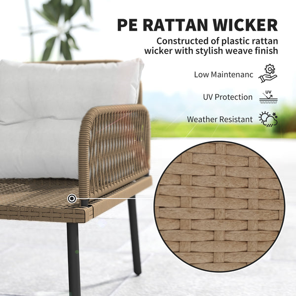 6 Piece Rattan Garden Furniture Set, 8 Seater Garden Corner Sofa with Cushions and Glass Top Table, Sectional Outdoor Furniture Conservatory Set for Patio, Cream White