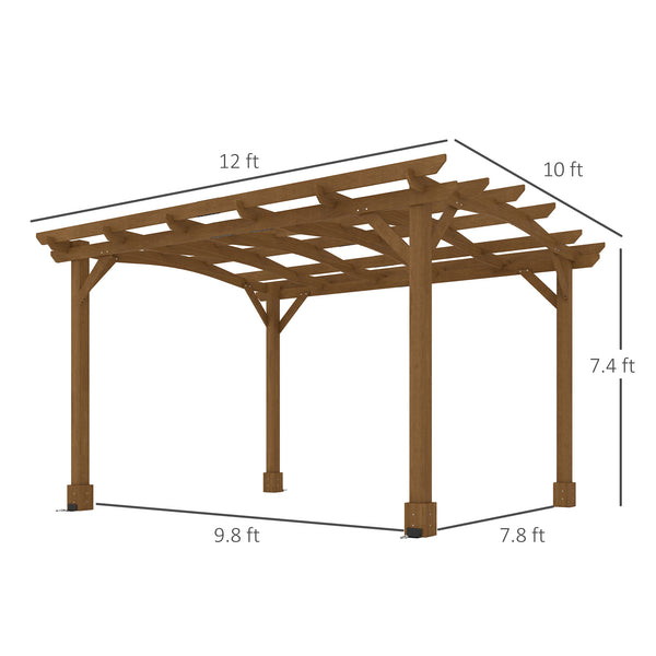 Outsunny 10' x 12' Outdoor Pergola, Wood Gazebo Grape Trellis with Arched Roof, Stable Structure and Concrete Anchors for Climbing Plant Support, Garden, Patio, Backyard, Deck, Dark Brown