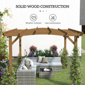 Outsunny 10' x 12' Outdoor Pergola, Wood Gazebo Grape Trellis with Arched Roof, Stable Structure and Concrete Anchors for Climbing Plant Support, Garden, Patio, Backyard, Deck, Dark Brown