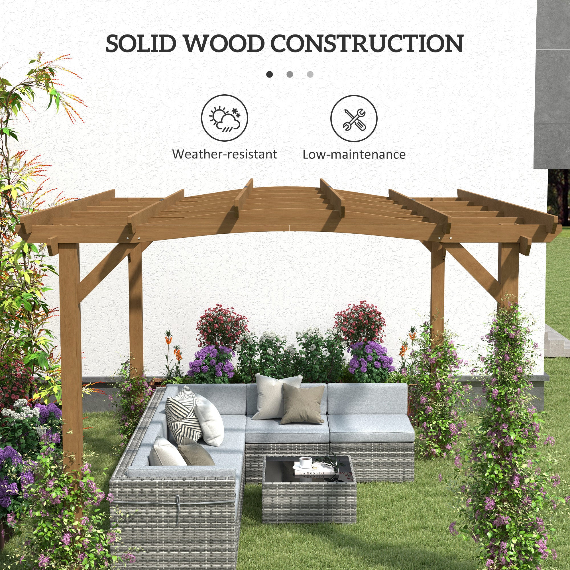 wood trellis canopy Outsunny 10' x 12' Wood Pergola, Outdoor Gazebo Grape Trellis with Arched Roof for Climbing Plant Support, Dark Brown