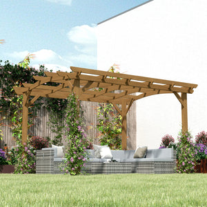 Outsunny 10' x 12' Outdoor Pergola, Wood Gazebo Grape Trellis with Arched Roof, Stable Structure and Concrete Anchors for Climbing Plant Support, Garden, Patio, Backyard, Deck, Dark Brown