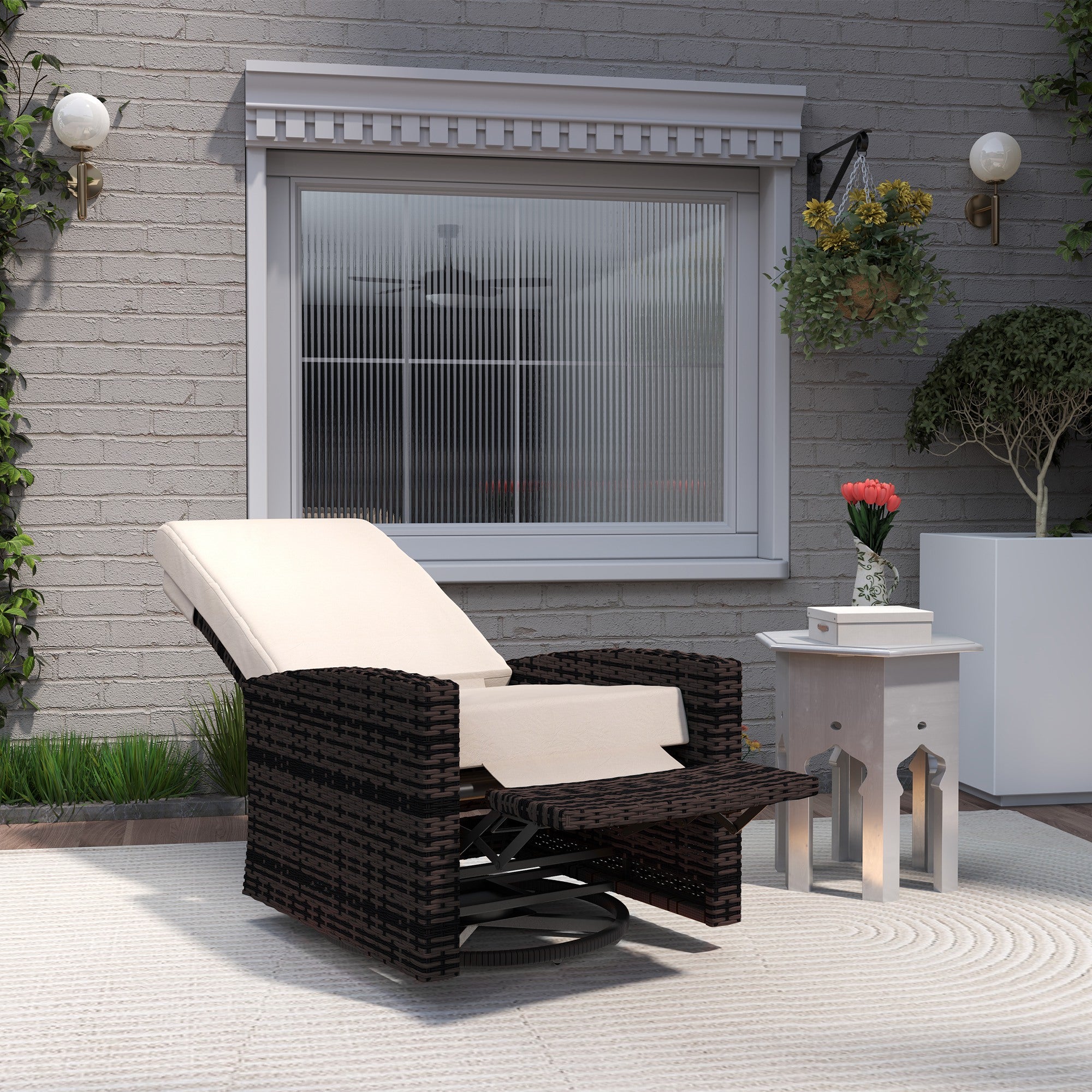 Outsunny Outdoor Wicker Swivel Recliner Chair, Reclining