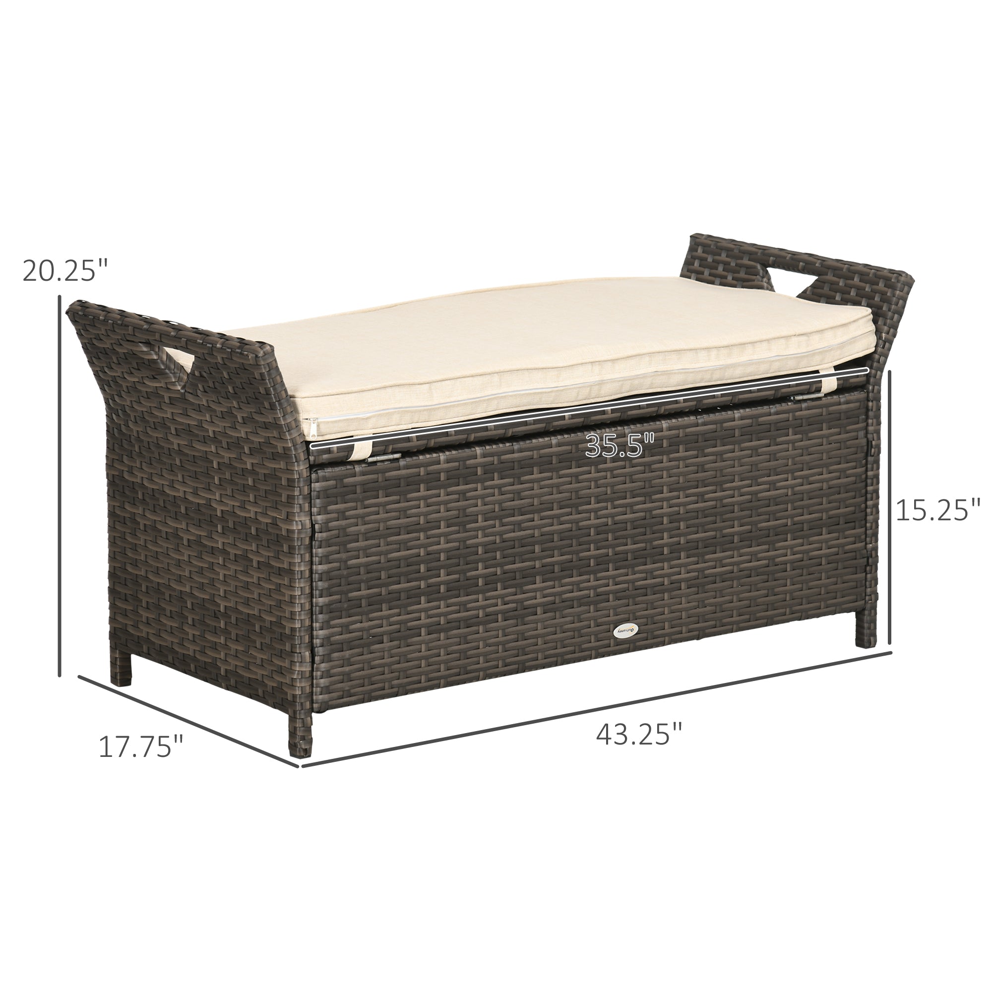 Outsunny 27 Gallon Outdoor Wicker Storage Bench with Handles and