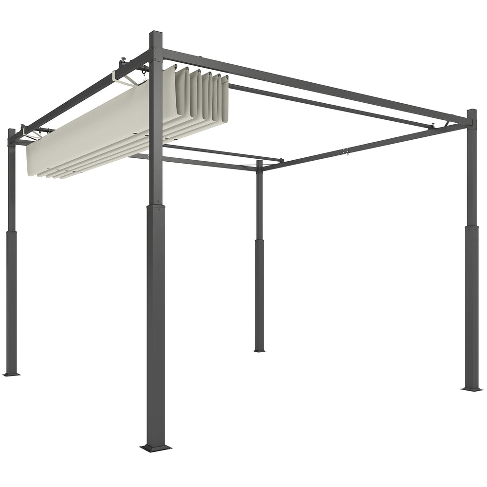 3 x 3(m) Metal Pergola with Retractable Roof and Magnetic Fixture, Outdoor Gazebo Garden Pergola Kit Sun Shade Canopy, UPF30+, 80mm Metal Column, Cream White
