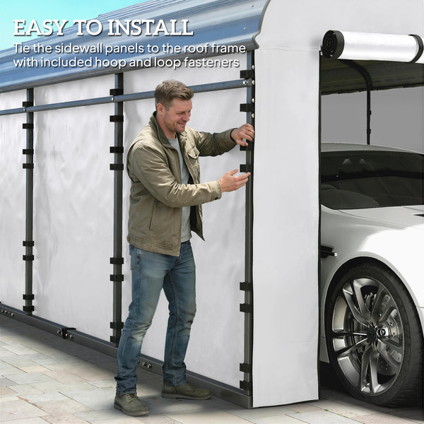 Carport Replacement Sidewall Panels Set of 4 for 10' x 15' Carports, UPF50+ Waterproof PE Tarp Replacement Side Wall Cover with Zipper Door, Top Cover and Frame Not Included, White