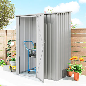 5ft x 3ft Garden Storage Shed, Outdoor Metal Shed with Sloped Roof, Lockable Door for Tools, Equipment, Aluminium Grey