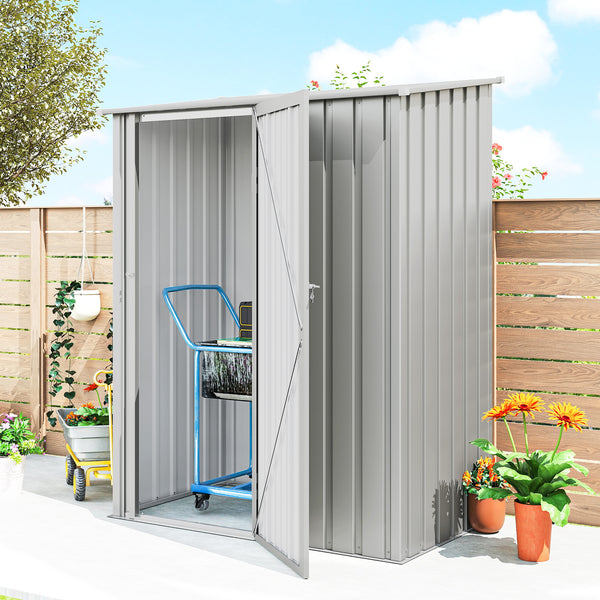 5ft x 3ft Garden Storage Shed, Outdoor Metal Shed with Sloped Roof, Lockable Door for Tools, Equipment, Aluminium Grey