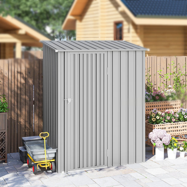 5ft x 3ft Garden Storage Shed, Outdoor Metal Shed with Sloped Roof, Lockable Door for Tools, Equipment, Aluminium Grey