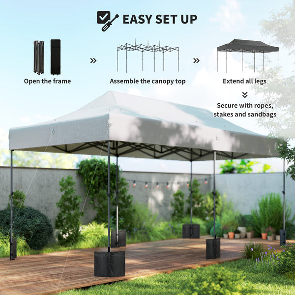 10 x 20 ft Pop Up Canopy Tent, Heavy Duty UPF50+ Outdoor Portable Instant Canopy Shelter with Wheeled Carry Bag, Sandbags, Adjustable Height for Parties, Events, Camping, White