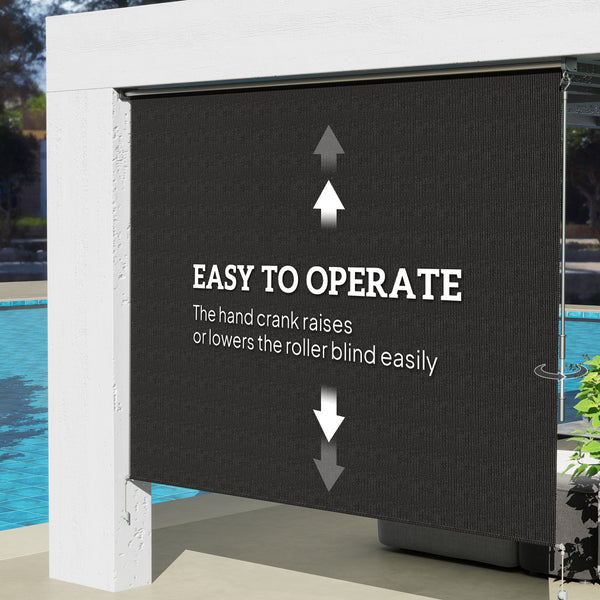 8'W x 6'H Roller Shades, Outdoor Blinds Cordless Roll Up Shade for Porch Balcony Gazebo, Black