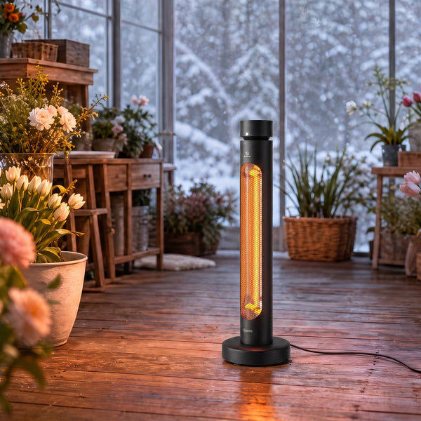 2000 W Electric Infrared Patio Heater, Free Standing Oscillating Outdoor Garden Heater with Knob/Remote Control, 8 Heat Settings, 8H Timer, IP45, Tip-over Protection, Black