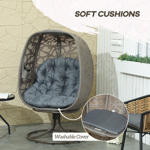 Swivel Egg Chair with Cushions, Foldable Basket Seat and Metal Frame, Indoor Outdoor Lounge Chair for Balcony, Patio and Living Room, Grey