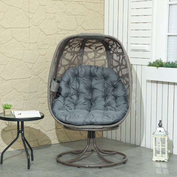Swivel Egg Chair with Cushions, Foldable Basket Seat and Metal Frame, Indoor Outdoor Lounge Chair for Balcony, Patio and Living Room, Grey