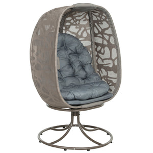 Swivel Egg Chair with Cushions, Foldable Basket Seat and Metal Frame, Indoor Outdoor Lounge Chair for Balcony, Patio and Living Room, Grey