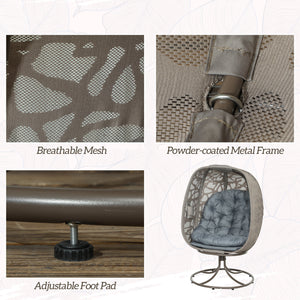 Swivel Egg Chair with Cushions, Foldable Basket Seat and Metal Frame, Indoor Outdoor Lounge Chair for Balcony, Patio and Living Room, Grey