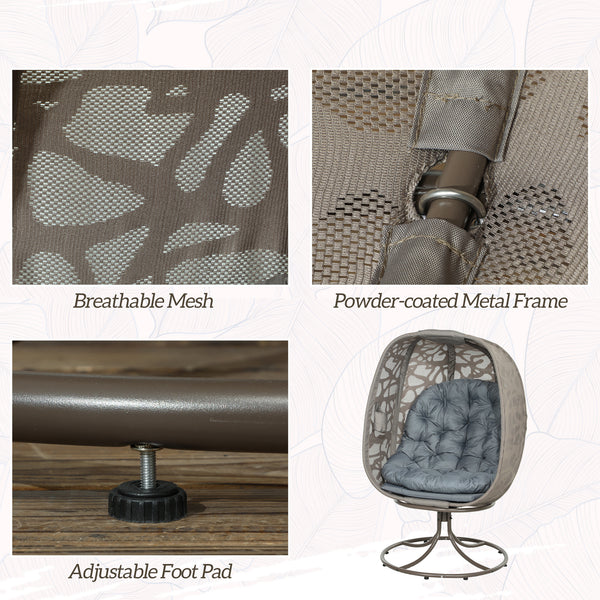 Swivel Egg Chair with Cushions, Foldable Basket Seat and Metal Frame, Indoor Outdoor Lounge Chair for Balcony, Patio and Living Room, Grey