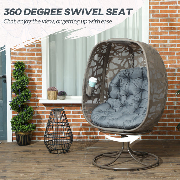 Swivel Egg Chair with Cushions, Foldable Basket Seat and Metal Frame, Indoor Outdoor Lounge Chair for Balcony, Patio and Living Room, Grey