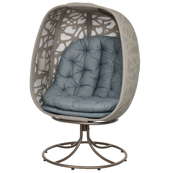 Swivel Egg Chair with Cushions, Foldable Basket Seat and Metal Frame, Indoor Outdoor Lounge Chair for Balcony, Patio and Living Room, Grey
