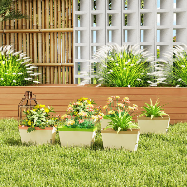 6 Pack Self Watering Planter Box, 10.5 Inch Outdoor Flower Pots with Water Level Indicator, Plastic Planter Pots for Herbs, Vegetables, Flowers, Succulents Plants