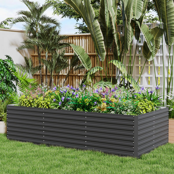 Galvanized Raised Garden Bed, 8' x 4' x 2' Large Outdoor Metal Planter Box, Standing Raised Bed for Growing Flowers, Herbs and Vegetables, Dark Grey