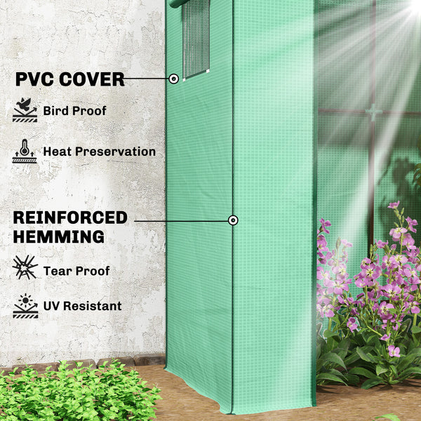 Lean-to Tomato Greenhouse with PE Cover, Walk-in Green House with Roll-up Door and 2 Mesh Windows, Portable Plant Grow House for Indoor Outdoor, 77.2"x30.3"x77.6", Green