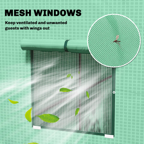 Lean-to Tomato Greenhouse with PE Cover, Walk-in Green House with Roll-up Door and 2 Mesh Windows, Portable Plant Grow House for Indoor Outdoor, 77.2"x30.3"x77.6", Green