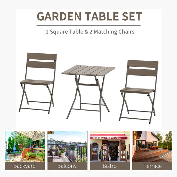 3 Piece Foldable Garden Bistro Set Patio Furniture Set with Table and 2 Chairs for Conservatory Balcony Terrace, Grey