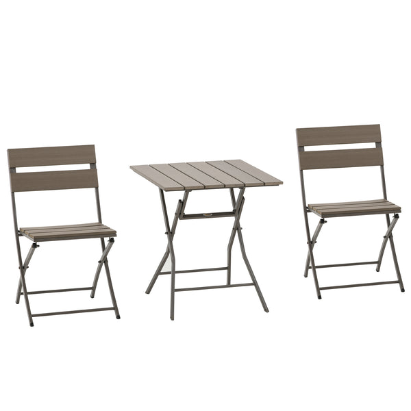3 Piece Foldable Garden Bistro Set Patio Furniture Set with Table and 2 Chairs for Conservatory Balcony Terrace, Grey