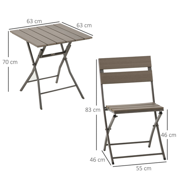 3 Piece Foldable Garden Bistro Set Patio Furniture Set with Table and 2 Chairs for Conservatory Balcony Terrace, Grey