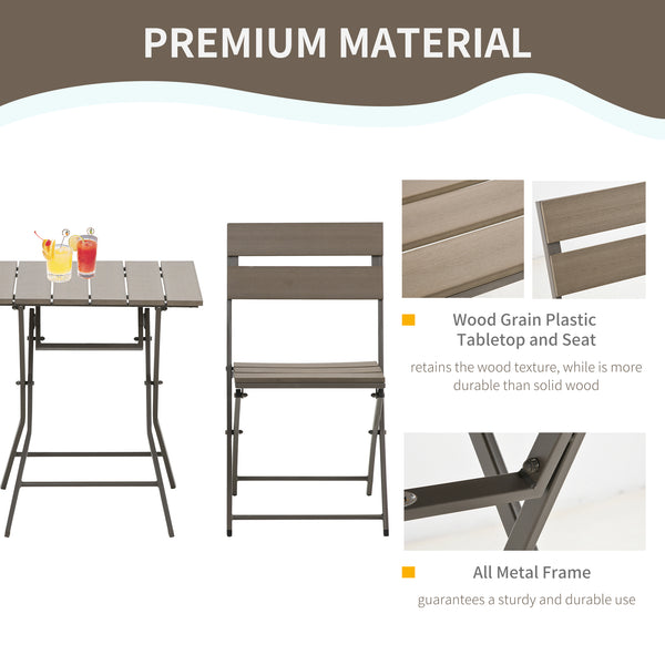 3 Piece Foldable Garden Bistro Set Patio Furniture Set with Table and 2 Chairs for Conservatory Balcony Terrace, Grey