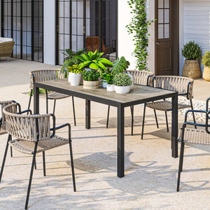 Extendable Patio Dining Table, 63"-94.5" Adjustable Outdoor Dining Table for 6-8 Person, Rectangular Table with Aluminium Edging, Steel Frame, for Porch, Deck, Garden