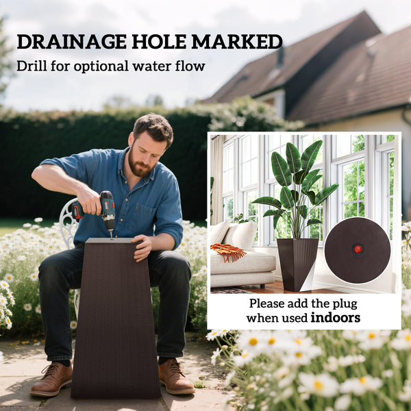 Set of 3 Tall Planters for Outdoor Plants with Drainage Hole, Indoor Outdoor Planter Flower Pot Set for Front Door, Entryway, Patio and Deck, Brown