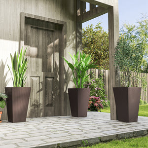 Set of 3 Tall Planters for Outdoor Plants with Drainage Hole, Indoor Outdoor Planter Flower Pot Set for Front Door, Entryway, Patio and Deck, Brown