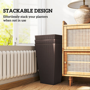 Set of 3 Tall Planters for Outdoor Plants with Drainage Hole, Indoor Outdoor Planter Flower Pot Set for Front Door, Entryway, Patio and Deck, Brown