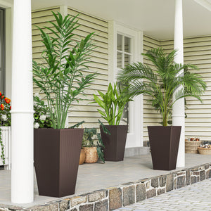 Set of 3 Tall Planters for Outdoor Plants with Drainage Hole, Indoor Outdoor Planter Flower Pot Set for Front Door, Entryway, Patio and Deck, Brown